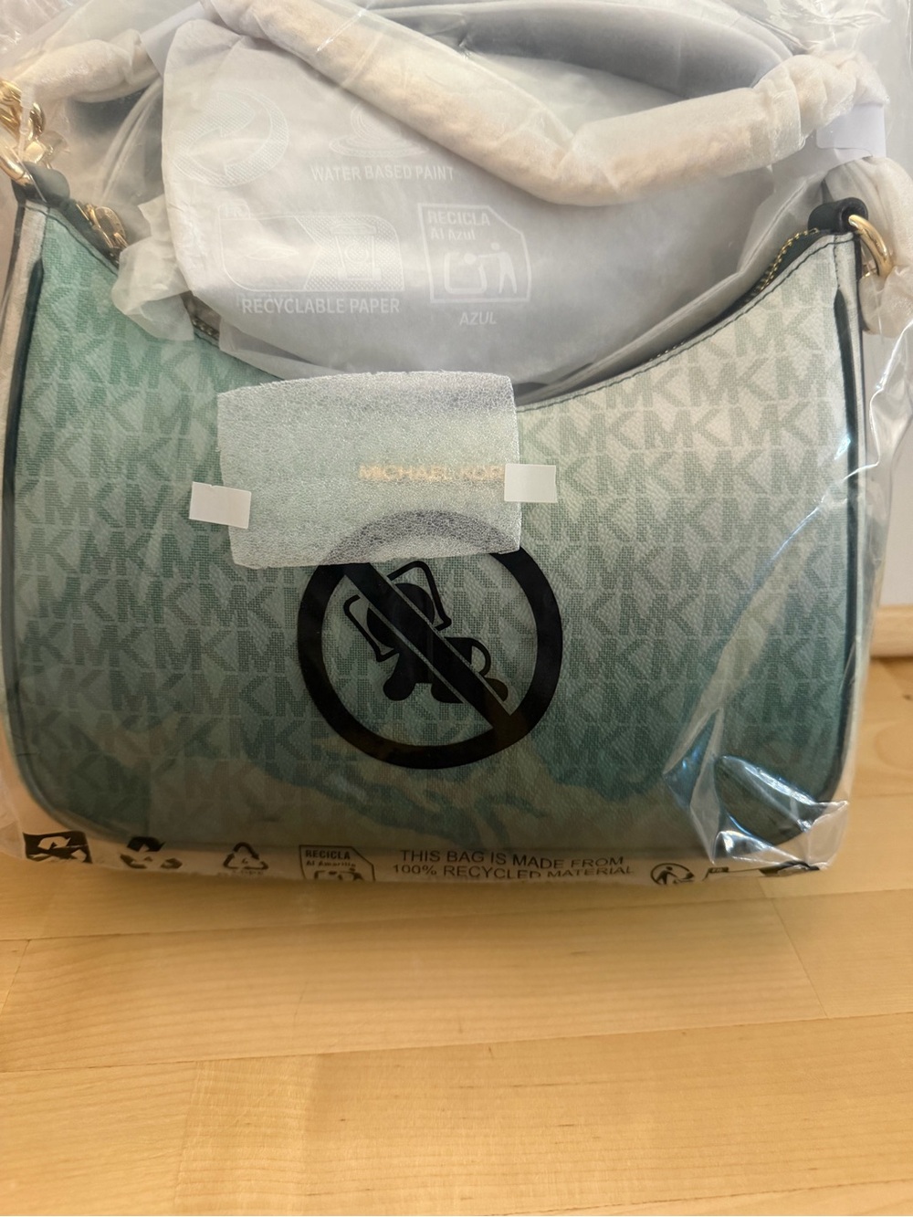 Michael Kors Mint Green Logo Shoulder Bag with Gold Hardware